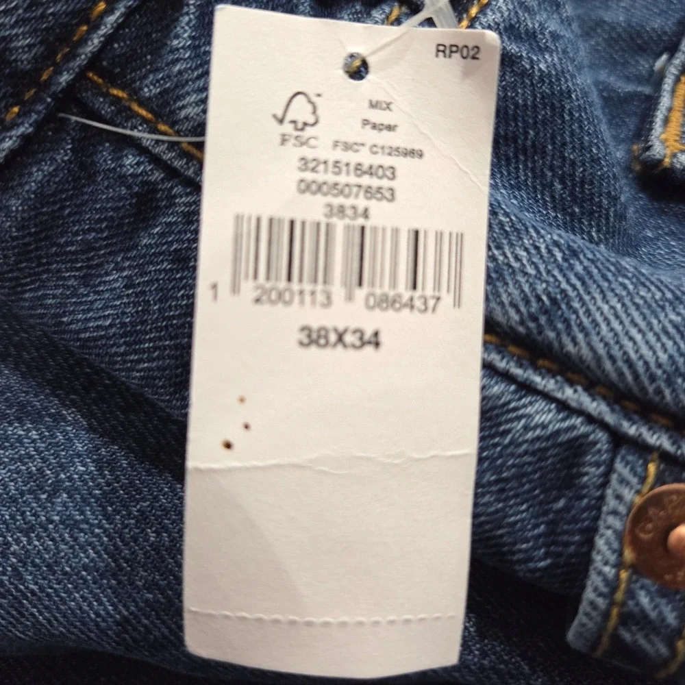 Gap‎ Straight Leg Jeans Mens 38x34 Medium Wash Denim 100% Cotton Zip Casual NEW